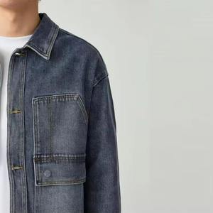 Veste de travail en jean délavé vintage personnalisée, vente en gros, poches à rabat avec patchs, fermetures à boutons, col pointu, OEM USA, usine en gros - Product Image 5