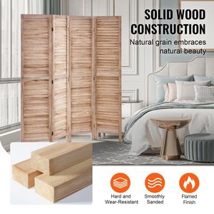 Divisor de Habitaciones Portátil de Madera de 4 Paneles y 66.9 Pulgadas de Alto, Biombo de Privacidad con Rejillas para Interiores, Partición Plegable de Madera Decorativa - Product Image 4