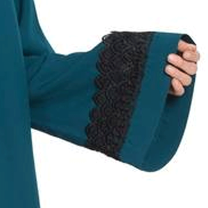Teal Long Sleeve Floor Length Abaya With Lace Cuffs Round <b>Neck</b> Loose Fit Modest Dress For Women Middle East Style Daily Wear - Product Image 6