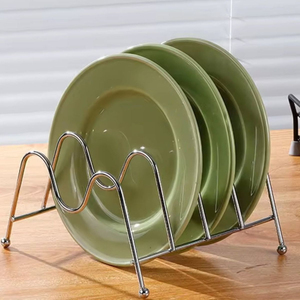 Modern Luxury Gold Plate Organizer <b>Rack</b> Metal Wire <b>Kitchen</b> Countertop <b>Storage</b> & Display Stand for Dishes Lids and Cutting Boards - Product Image 6