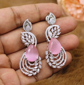 Stylish <b>Silver</b> Plated Asscher Cut Crystal Drop Earrings With Rhinestone Lock Design For Women Wedding Classic Jewelry Collection - Product Image 4