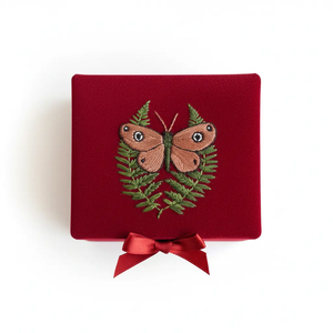 Elegant Black Velvet Jewelry <b>Box</b> With Floral Embroidery Rectangle Lid Closure For <b>Jewellery</b> Storage - Product Image 2