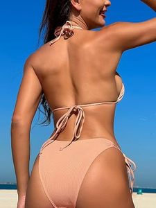 Sexy Women's Solid Color Custom Bikini Set Stretch Swimwear - Product Image 6
