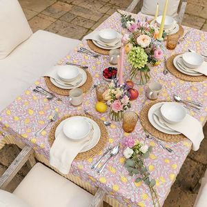 Mantel de Algodón Estampado Pastoral al Mejor Precio, con Diseño Floral de Limones, Rosa y Amarillo, para Uso en Exteriores, Lavable, Tejido, Estilo Rectangular - Product Image 3