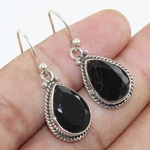 Boucles d'oreilles pendantes en onyx noir naturel, argent sterling 925, faites à la main, vente en gros - Product Image 2