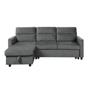 Ivy 81.5\" Dark Gray Velvet Reversible <b>Sleeper</b> Sectional <b>Sofa</b> Features Storage Chaise and Side Pocket - Product Image 4