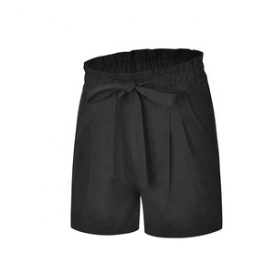 High Waist Cotton <b>Shorts</b> With Drawstring Closure And Pockets Casual Loose Fit <b>For</b> <b>Women</b> Solid Color Breathable Style - Product Image 2