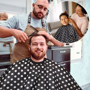 Capa de Peluquería Negra con Puntos Blancos, de Poliéster Resistente al Agua, para Salón de Belleza - Product Image 6