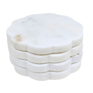 Unique Cloud Edge Natural White Marble Stone Coasters - Creative Floral <b>Silicone</b>-Free Insulated Beverage Mat Set - Product Image 1