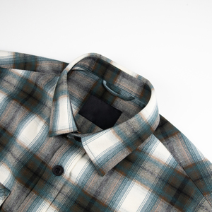 Chemise décontractée pour homme à manches longues, col rabattu, à carreaux, en polyester/coton, avec blocs de couleur - Product Image 3