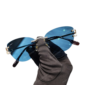 Iced Blue Lens Moissanite <b>Sunglasses</b> Anti Reflective Hip Hop Style UV Protection Unisex Party Wear Custom Eyewear - Product Image 1