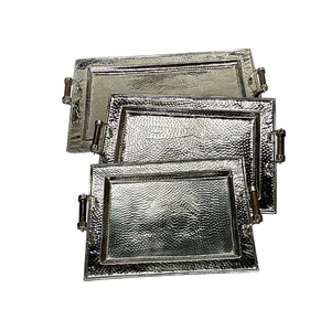 Ensemble de 3 plateaux de service en métal finition argentée pour desserts, thé et café, élégants, nouvelle arrivée, décoratifs, pour servir des aliments et des en-cas - Product Image 3
