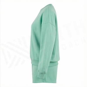 <b>Women's</b> 2 Piece Fleece Sweatshirt and <b>Shorts</b> Set Crew Neck Loose Fit Solid Color Casual Wear Above <b>Knee</b> <b>Length</b> Full Sleeve - Product Image 3
