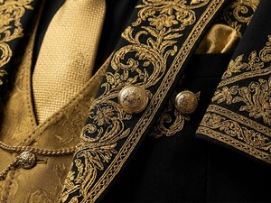 Costume de smoking noir brodé or pour homme, 3 pièces, tenue de cérémonie, gilet croisé, tenue de marié - Product Image 4