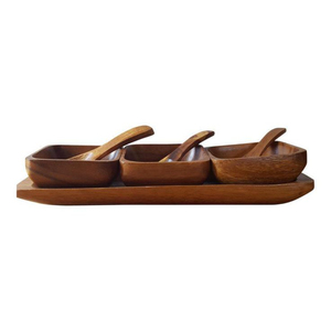 Handcrafted Acacia Wood Serving Bowl Set with <b>Tray</b> and Spoons Eco-Friendly Modern Farmhouse <b>Condiment</b> Server for Snacks - Product Image 6