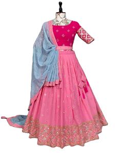 ดีไซเนอร์สีชมพู Lehenga Choli Georgette ผู้หญิงสำหรับงานแต่งงานและโอกาสพิเศษเสื้อผ้าอินเดียชุดแต่งงานที่มีคุณภาพดีที่สุด - Product Image 1
