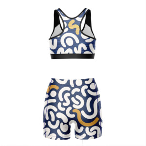 Ensemble de sport pour femme personnalisé par sublimation : soutien-gorge et short sans couture, respirant, pour yoga, gym, fitness, entraînement et course à pied - Product Image 3