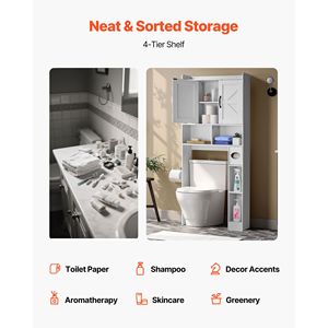 Mobiletto Sopra WC, Altezza 66,14 Pollici, Organizzatore per Bagno e Spa con Doppia Porta, Ripiano Regolabile, Materiale in Legno MDF - Product Image 4