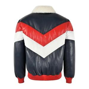 Men's Color Blocking <b>Leather</b> Sherpa <b>Jacket</b> With Faux Fur Collar Windproof <b>Winter</b> Moto Style Sherpa <b>Jacket</b> for Men's 2026 - Product Image 2