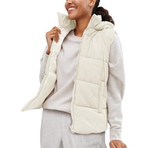 Nuevo Chaleco Acolchado con Capucha para Mujer, Color Sólido, Cierre de Cremallera, Ropa Exterior Informal, Cortavientos, Impermeable, de Poliéster, con Bordado Corto - Product Image 1