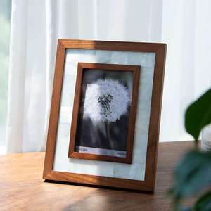 Cadre photo en bois personnalisé, simple, en saule, pour bureau, créatif, avec nacre, cadeau de mariage - Product Image 1