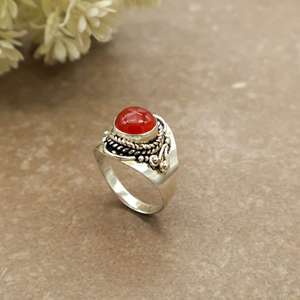 Natural Carnelian Bezel Set Statement <b>Ring</b> 925 Sterling Silver Plated <b>Adjustable</b> Band Antique Boho Ethnic Handmade Daily Wear - Product Image 4