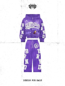 SAINT Club Tracksuit Full <b>Zip</b> Hoodie Sweatpants Set Unisex Streetwear Purple Black Olive Letter Print Autumn Adult Regular Fit - Product Image 3