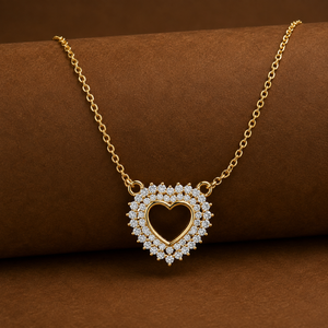 Double Halo Open Round Cut Lab Grown Diamond Necklace 14K <b>Solid</b> <b>Gold</b> DEF VVS Heart Shape <b>Pendant</b> Necklace for Women Fine Jewelry - Product Image 1
