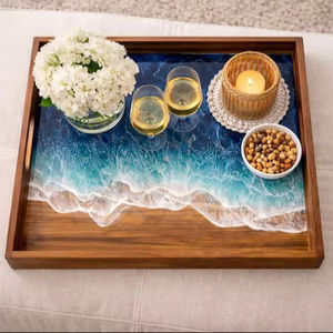 Plateau décoratif multifonctionnel Aqua Horizon Wood Art Deco à motif végétal pour mariage - Product Image 1