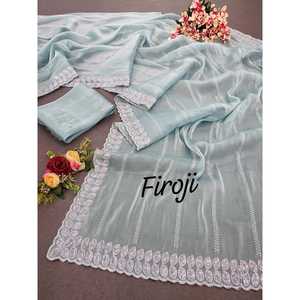 ATRACTIVA SECUENCIA DE TRABAJO SAREE CON BLUSA DESCOSTADA SKY - Product Image 1