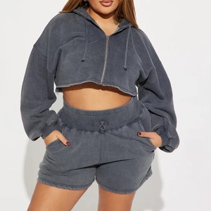 Ensemble de survêtement d'hiver de haute qualité pour femme, 2 pièces, manches longues, pantalon court, couleur unie, sweat-shirt à capuche, shorts décontractés, 100% coton - Product Image 4