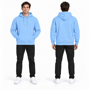 Custom Men's Navy Blue Hooded Sweatshirt Regular Fit Cotton Fleece Casual Pocket Design Winter Eco-Friendly Breathable - Product Image 5