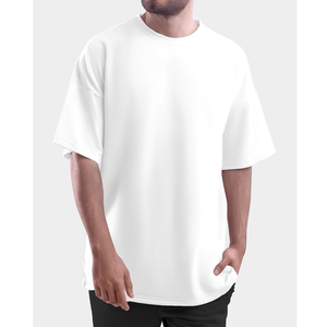 T-shirt en coton lavande surdimensionné pour homme, col rond, manches courtes, décontracté, couleur unie, coupe jersey, longueur normale, tricoté teint uni - Product Image 2