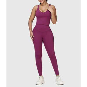 Two Pieces Butt Shaping Activewear Sets OEM Women Activewear Set Crop Tank Top + Butt Lift <b>Pocket</b> <b>Leggings</b> Workout Fitness Yoga - Product Image 1