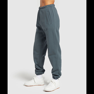 Men's Gray Fleece Sweatpants <b>Elastic</b> <b>Waist</b> Side Pockets Casual Autumn Wear Knitted Midweight Breathable Winter Fleece Jogger - Product Image 2