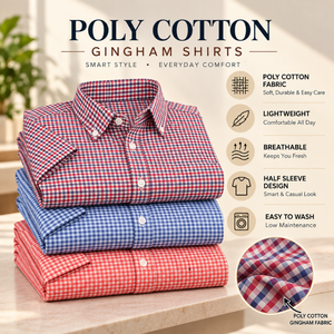 Chemises à manches courtes pour hommes, en coton mélangé à carreaux gingham, légères, décontractées, pour le bureau, à boutons, vente en gros, fournisseur en vrac - Product Image 4