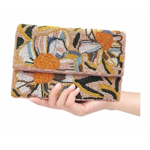New Arrival Handmade Lemon Slice Glass Beaded Clutch Bag with Gold Chain Fashion Floral Pattern Women's Party Handbag - Product Image 2