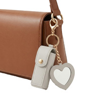 Porte-clés Rouge à Lèvres Tendance – Pendentif Portable Résistant à l'Eau, Sacs et Étuis Cosmétiques en Cuir, Miroir Compact Personnalisé en Cuir PU ST