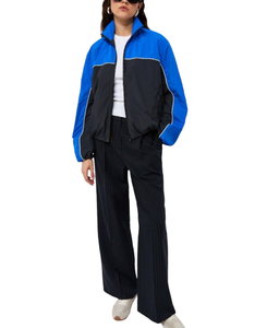 Veste coupe-vent en nylon bicolore personnalisée pour femme, fermeture éclair sur le devant, manches longues, vêtements d'extérieur décontractés - Product Image 3