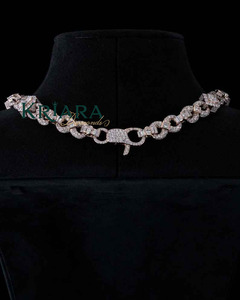 Lab Grown Diamonds S925 18K Solid Gold Diamond <b>Statement</b> <b>Necklace</b> Round Brilliant Cut Link Chain Luxury Women's Jewelry - Product Image 2