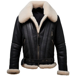 Manteau d'hiver chaud en sherpa et fausse fourrure, veste en cuir personnalisée pour hommes, vestes en cuir d'agneau noir pour hommes OEM - Product Image 1