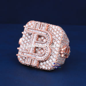 Half iced out d vvs moissanite <b>925</b> sterling <b>silver</b> hip hop diamond <b>ring</b> for men full rose gold round and baguette cuts - Product Image 2