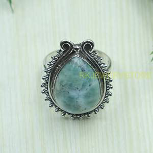 Natural Larimar Gemstone <b>Ring</b> 925 Sterling Silver Handmade Boho Vintage Designer <b>Statement</b> <b>Ring</b> Women Jewelry for Christmas Gift - Product Image 2