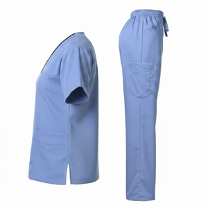 Ensemble d'uniformes médicaux pour hommes et femmes, manches courtes, col en V, pour hôpital, médecin, en denim tricoté, vêtements de travail pour détection d'aiguilles, vente en gros OEM ODM - Product Image 6