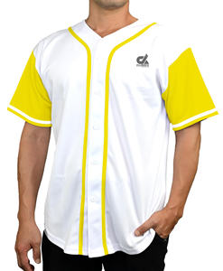 Camiseta de Béisbol Blanca Personalizada 2025 con Mangas Azules con Ribete, Uniforme de Equipo con Botones, Nombre y Número Personalizados, Estilo Profesional, Venta al Por Mayor - Product Image 3