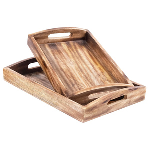 Lot de 2 plateaux de service de luxe en bois de manguier faits à la main Prix de gros direct d'usine pour l'hôtel Cuisine Restaurant - Product Image 1