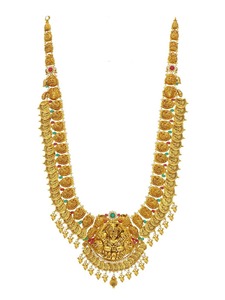 Collar Largo Kasu Mala Lakshmi de Oro Sólido 22K Hecho a Mano, Cadena de Monedas Nupcial Auténtica 916 con Sello de Orfebrería - Product Image 2