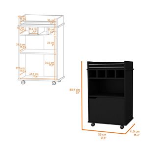 <b>Black</b> 1-Door <b>Bar</b> <b>Cart</b> for Living Room Furniture - Product Image 6