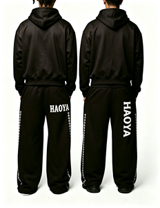 Ensemble de survêtement noir à capuche pour homme – Sweat-shirt et pantalon de survêtement longs, style streetwear, coupe ample, taille élastique, impression par transfert thermique - Product Image 1