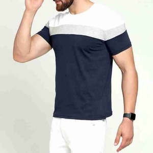 Camiseta de Manga Corta con Cuello Redondo para Hombre, con Ribete en Contraste, de Algodón Tejido, Color Sólido Informal, Corte Regular - Product Image 4